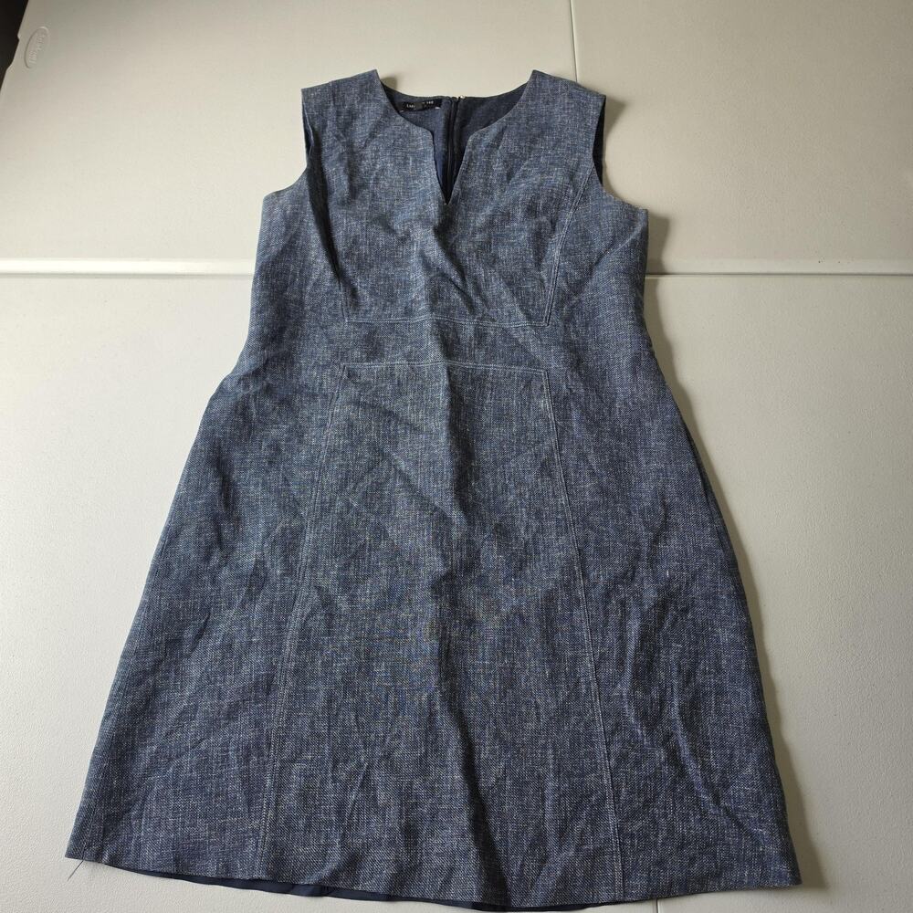 Lafayette 148 New York Dress Womens 12 Blue Cotton Linen Sheath Knee Office